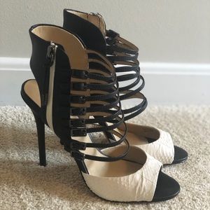 Black and white LAMB leather sole heels size 8